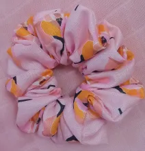 pink yellow flower medium scrunchie